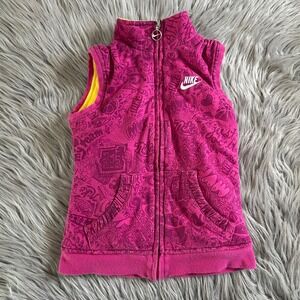 2009 Nike Reversible Fleece Vest Girls Size 6 Pink Yellow Sleeveless Jacket Coat